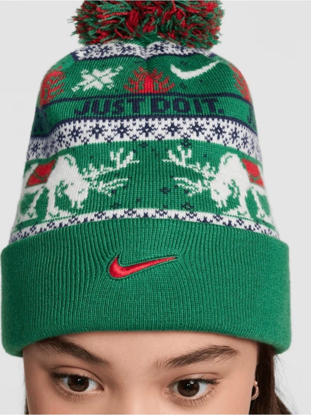 NIKE Peak Winter Wonderland Beanie Pom Pom Dear Holiday Knit Hat